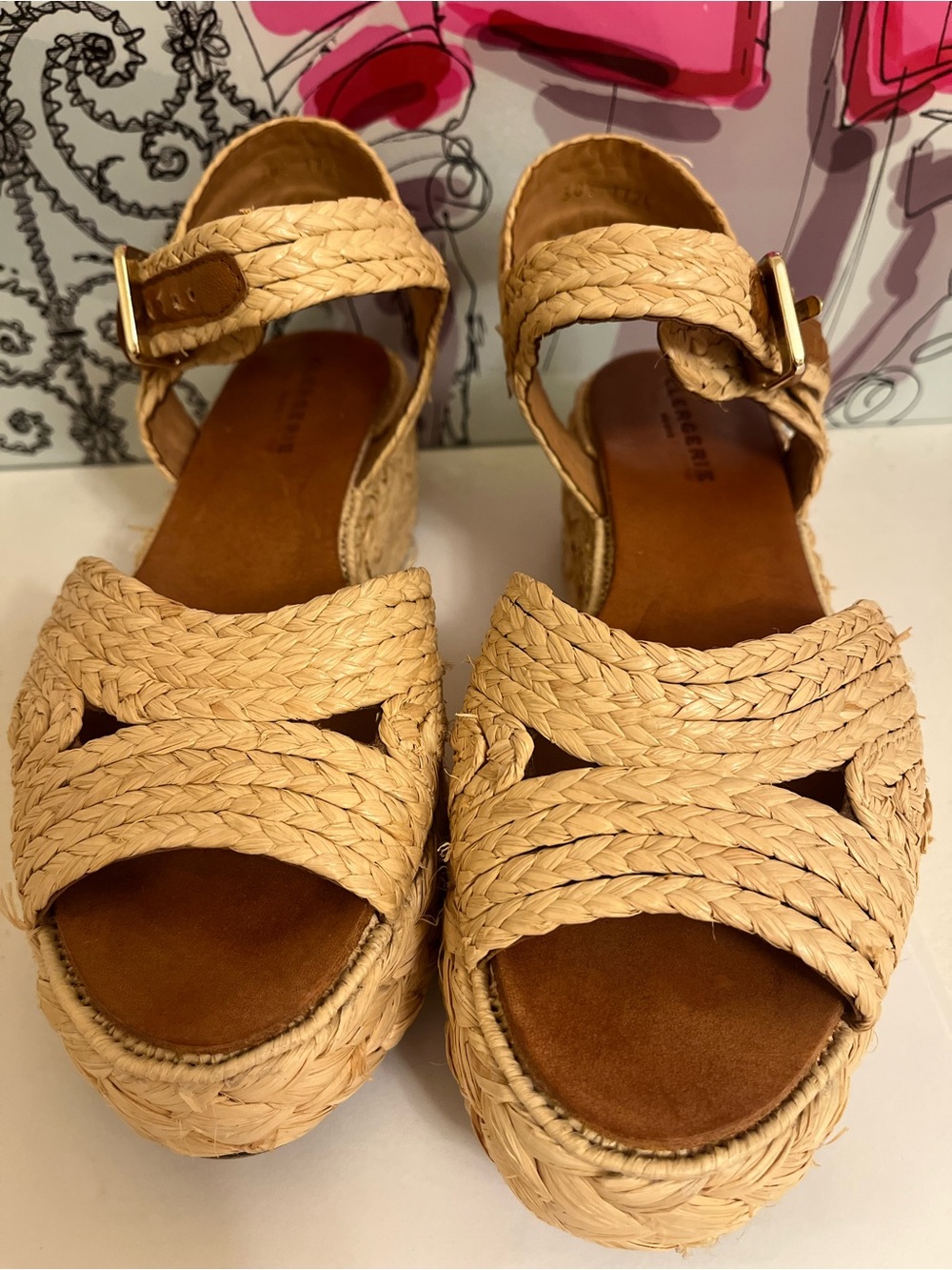 Robert Clergerie Natural Raffia & Leather Braided Espadrille Platform Sandals-8